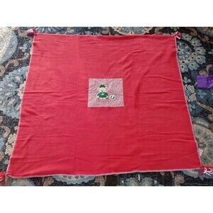 GYMBOREE Red Fleece Child’s Blanket Center Red White Check Bear Tassels 2001 VTG